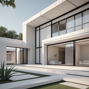 Create an image of a minimalist house, characterized by simple g...