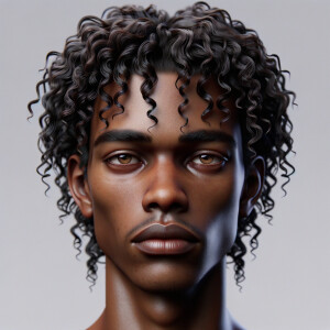 A young brown skin black male with brown eyes, wet Jheri curls l...