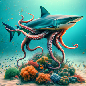 Create an image of a Sharktopus with the streamlined form of a s...