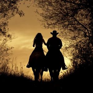 Silhouette from behind of a dad and teenage daughter riding back...