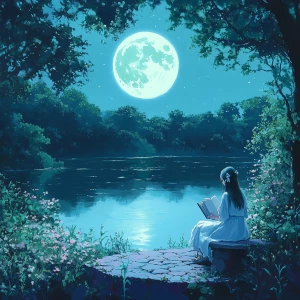 Create an image in an anime-styleinfluenced by Pre-Raphaelite ar...