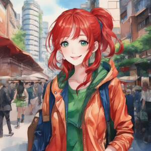 1girl, uzumaki in anime noruto, red hair, blue eyes, beautifull,...