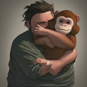 A man hugging a monkey crying out of joy