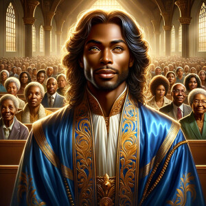 Illustrate an inspiring African-American Jesus crust with a dign...