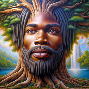 A hyper-realistic 3-D oil painting depicting a tree integrated w...