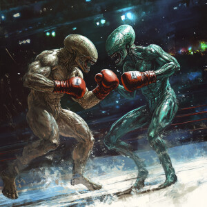 A thrilling matchup unfolds in a galactic arena as two extraterr...