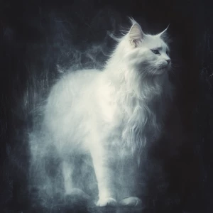 A chillingly elegant phantom feline, its ghostly form materializ...
