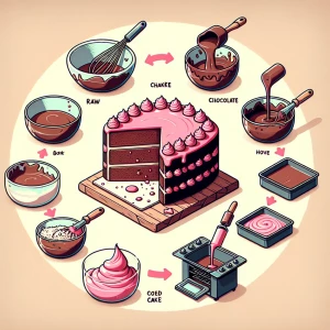 Baking a chocolate with pink half covered frosting cake