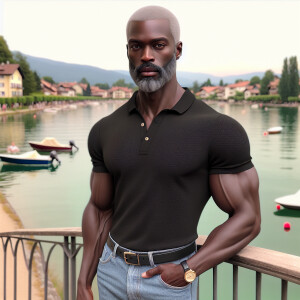 Create a vivid 3D image of a stylish African American man with a...