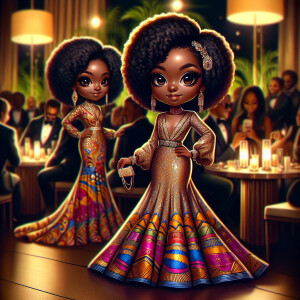 "Create an artistic depiction of an African American chibi chara...