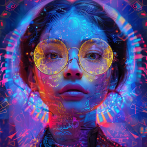 A straight-on, eye-level realistic digital portrait of a woman a...