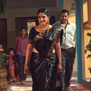 Create a digital art piece depicting a 54-year-old Gujarati hous...