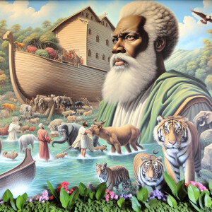 A close-up and detailed wall painting focusing on Noah, depicted...