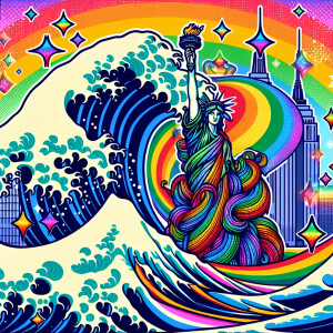 Design a pride-themed sticker featuring radiant glitter effects.