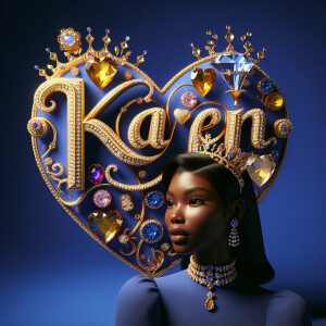 Craft a 3-D image showcasing the name 'KAREN' in a luxurious gol...