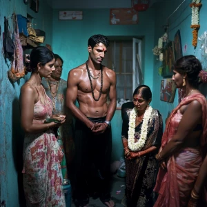 A well-built, wealthy Indian man, his skin shimmering with sweat...