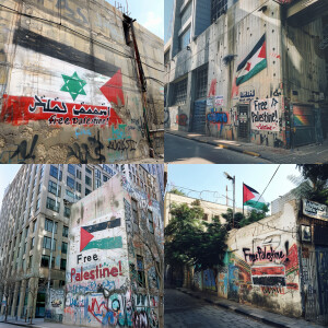 Graffitti on the wall of a corporate building that has the Pales...