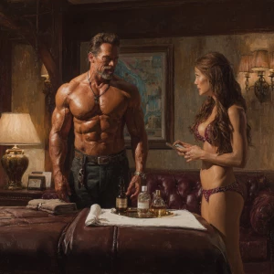 Create a hyperrealistic art of a muscular Russian man in his bea...