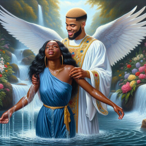 An oil painting depicting a light-skinned African-American pasto...