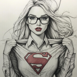 creates a white pencil sketch and a black hyper-detailed woman o...