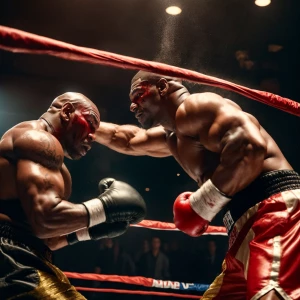 A hyper-realistic image of Mike Tyson in a boxing match, deliver...