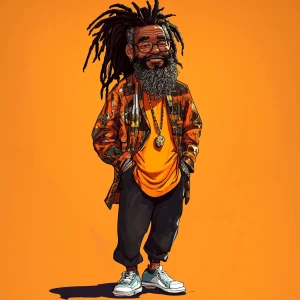 Design a whimsical, cartoon-style image of a Black male characte...