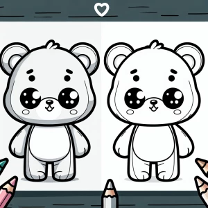 Create a coloring page design with thick lines, featuring a chib...