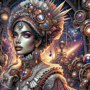 Create a digital painting of a supernova-themed princess at a co...