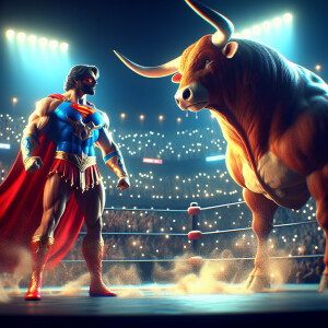 Create an 3d animated scene showcasing a dramatic confrontation...