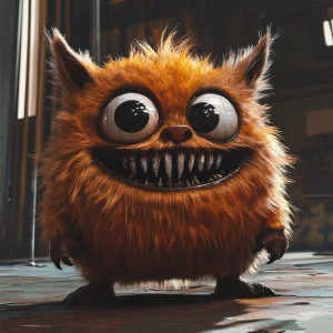 Stylized character portrait of a mischievous designer toy creat...