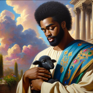 Oil painting of an African-American man resembling Jesus Christ,...