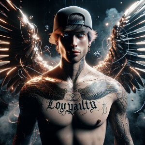 24k cinematic photo of a winged light tan skin man with short br...