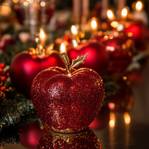 Centro navideño mágico: manzanas decorativas brillantes rojo rub...