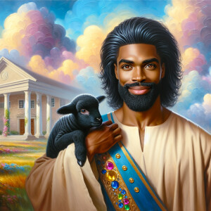 Oil painting of an African-American man resembling Jesus Christ,...