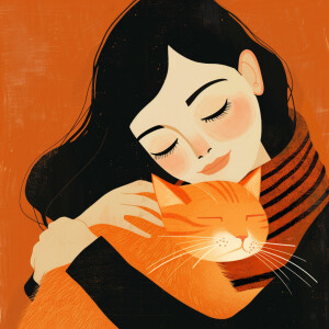 An erté type of drawing with the woman holding a cat