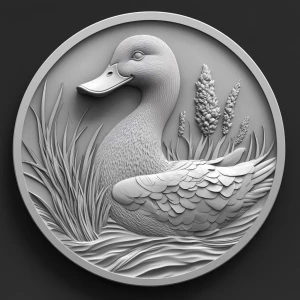 Design a high-contrast grayscale 3d bas relief of jeep duck, The...