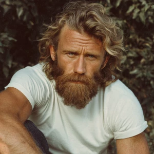 The image shows a full body of a man with a rugged, masculine ap...