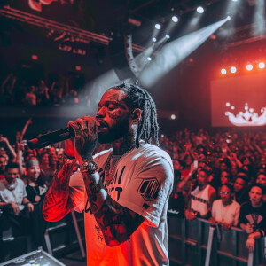 Create waka flocka rap artist rapping on stage in front of large...