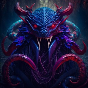 A menacing creature with crab legs for a face, sharp fangs protr...