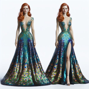 Photorealistic image of ginger haired woman attending gala in pe...