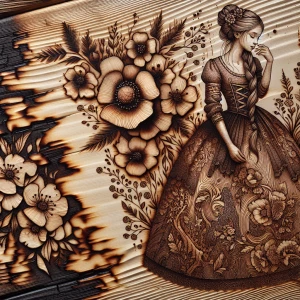 Girl in red dress, aristocrat style, beautiful flower