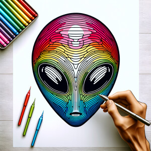 Colored alien transparent graphic, no background, cosmic alien g...
