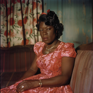A black transgender woman in 1950s dress