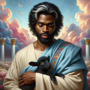 Oil painting of an African-American man resembling Jesus Christ,...