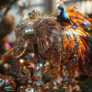 Design a hyper-realistic 3D scene containing a crystal elephant...