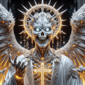 a highly-detailed  Angel  with vibrant white liquid  skin, neon...