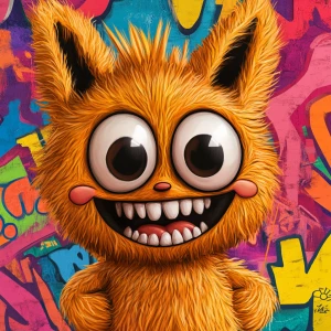 Stylized character portrait of a mischievous designer toy creat...