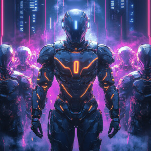 Create a hyper-realistic concept art piece of a glowing android...