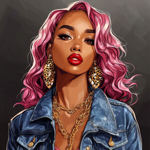 A bold vector glossy polished illustration of an Afro-American w...