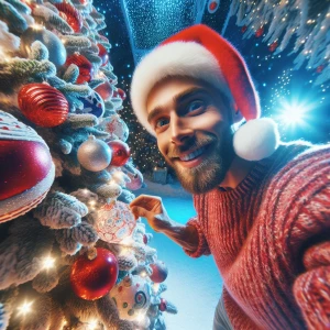 Christmas image set in the North Pole A Caucasian man with a buz...